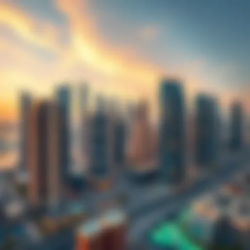 Stunning skyline view of new residential buildings in Dubai