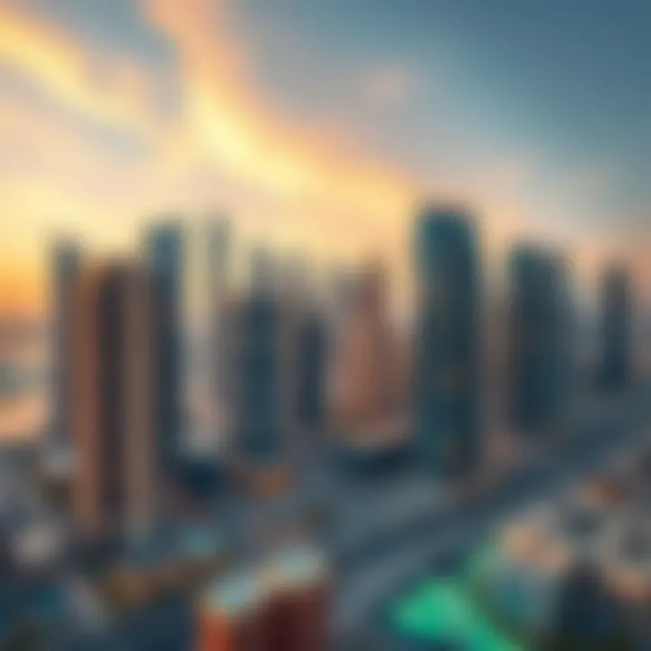 Stunning skyline view of new residential buildings in Dubai