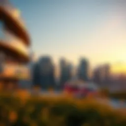 A stunning view of the Opera Downtown skyline at sunset, highlighting modern architecture.