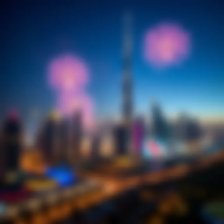 Dubai Skyline During Celebrations A scenic view of Dubai's skyline during a public holiday.