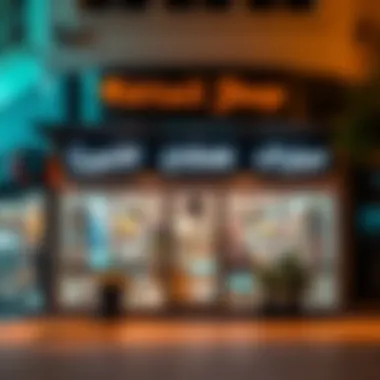 Exterior of a popular retail shop in Damac Hills 2 with vibrant signage and inviting atmosphere.