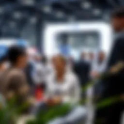 Diverse professionals networking at a job fair in Dubai