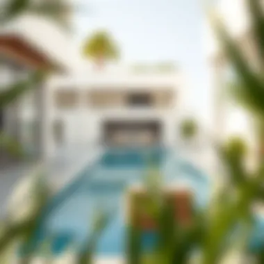 Trendy outdoor pool area of a shared villa