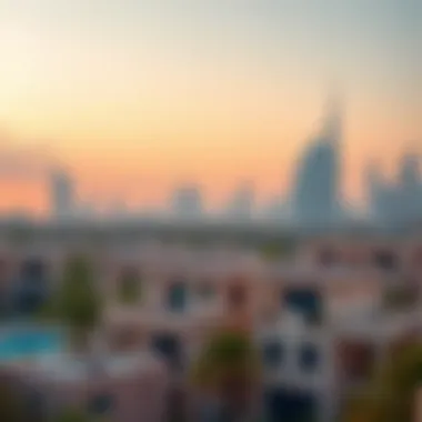 Overview of Dubai skyline with villas in the foreground
