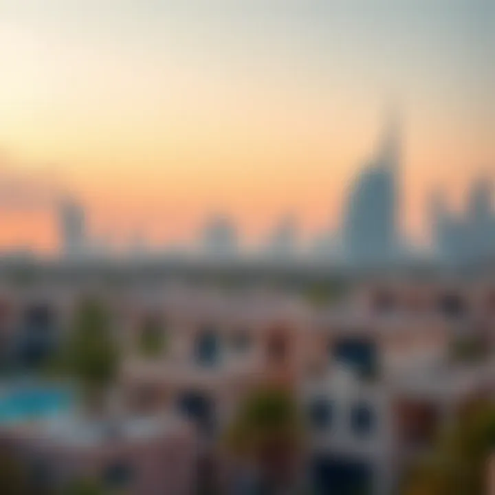 Overview of Dubai skyline with villas in the foreground