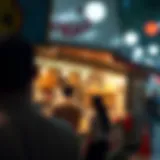 A vibrant shawarma stand bustling with activity