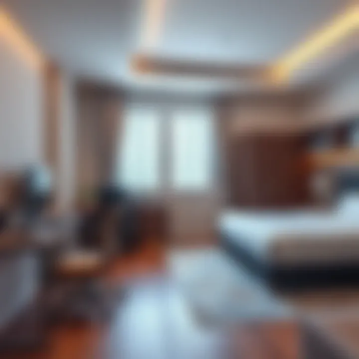 Amenities offered in furnished studios, including workspace and kitchen