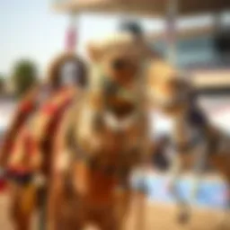 A majestic camel adorned for racing