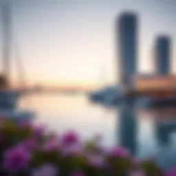 A serene waterfront view showcasing a modern gym marina