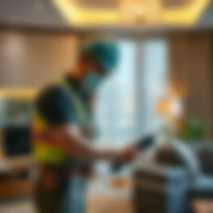 Expert Maintenance in Luxury Living Maintenance worker performing repair tasks in a luxurious apartment