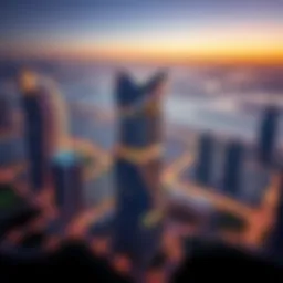 Aerial view of Tower One showcasing its innovative design against the Dubai skyline