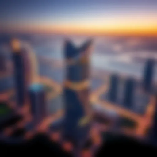 Innovative Architecture of Tower One Aerial view of Tower One showcasing its innovative design against the Dubai skyline