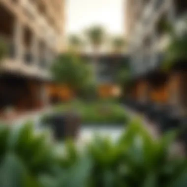 Community Amenities Surrounding Tower One Community spaces around Tower One illustrating lifestyle amenities and greenery