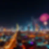 Dubai Skyline Aglow with Fireworks Spectacular fireworks display illuminating the Dubai skyline