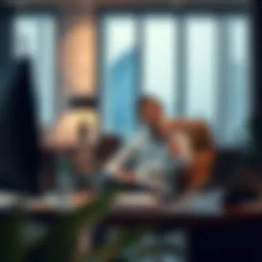 An individual contemplating in a serene office setting