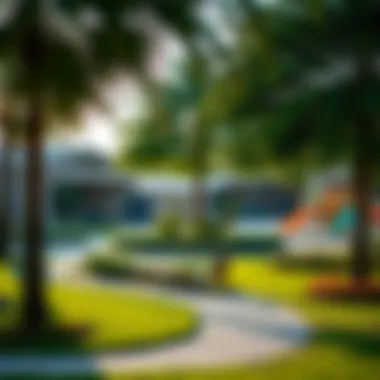 Community Park and Recreational Spaces Vibrant community park with lush greenery and recreational spaces