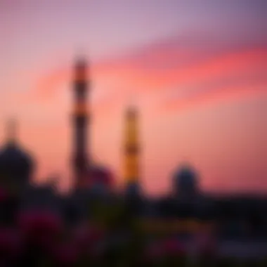 Cultural Landmarks at Sunset Cultural landmarks illuminated at sunset in Dubai