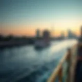 Scenic view of Dubai's waterways with a ferry in motion