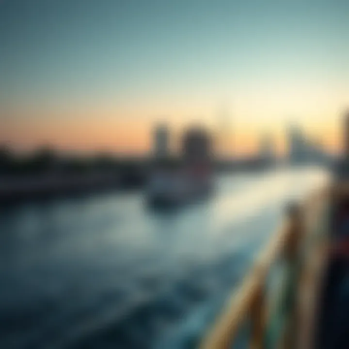 Scenic Dubai Waterway with Ferry Scenic view of Dubai's waterways with a ferry in motion