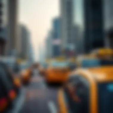 Overview of Dubai's urban landscape with taxis