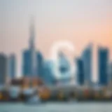 The iconic skyline of Dubai with currency symbols overlay