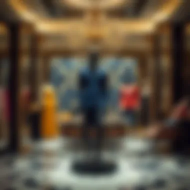Fashionable display showcasing haute couture in a lavish setting